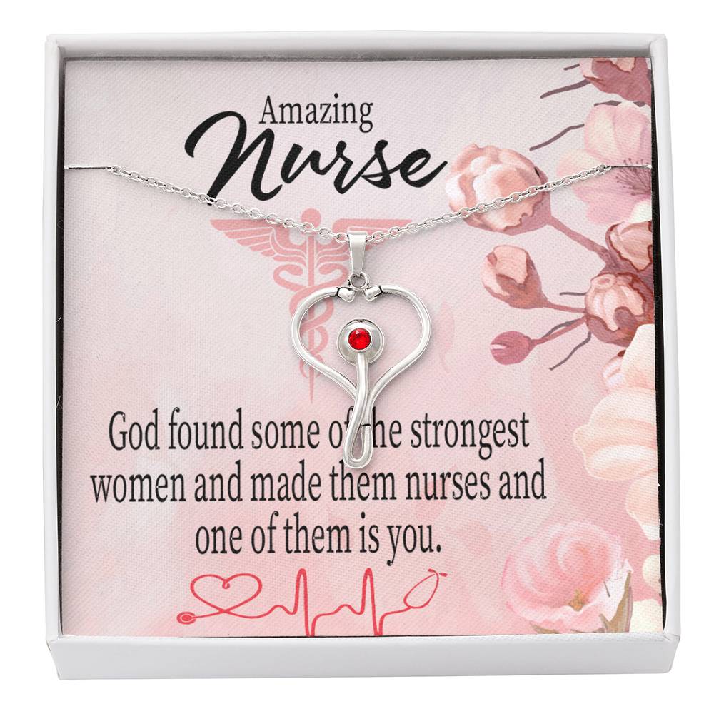 God Made Nurses Heart Scope Necklace Red Swarovski Crystal Adjustable Chain 18-22"-Express Your Love Gifts
