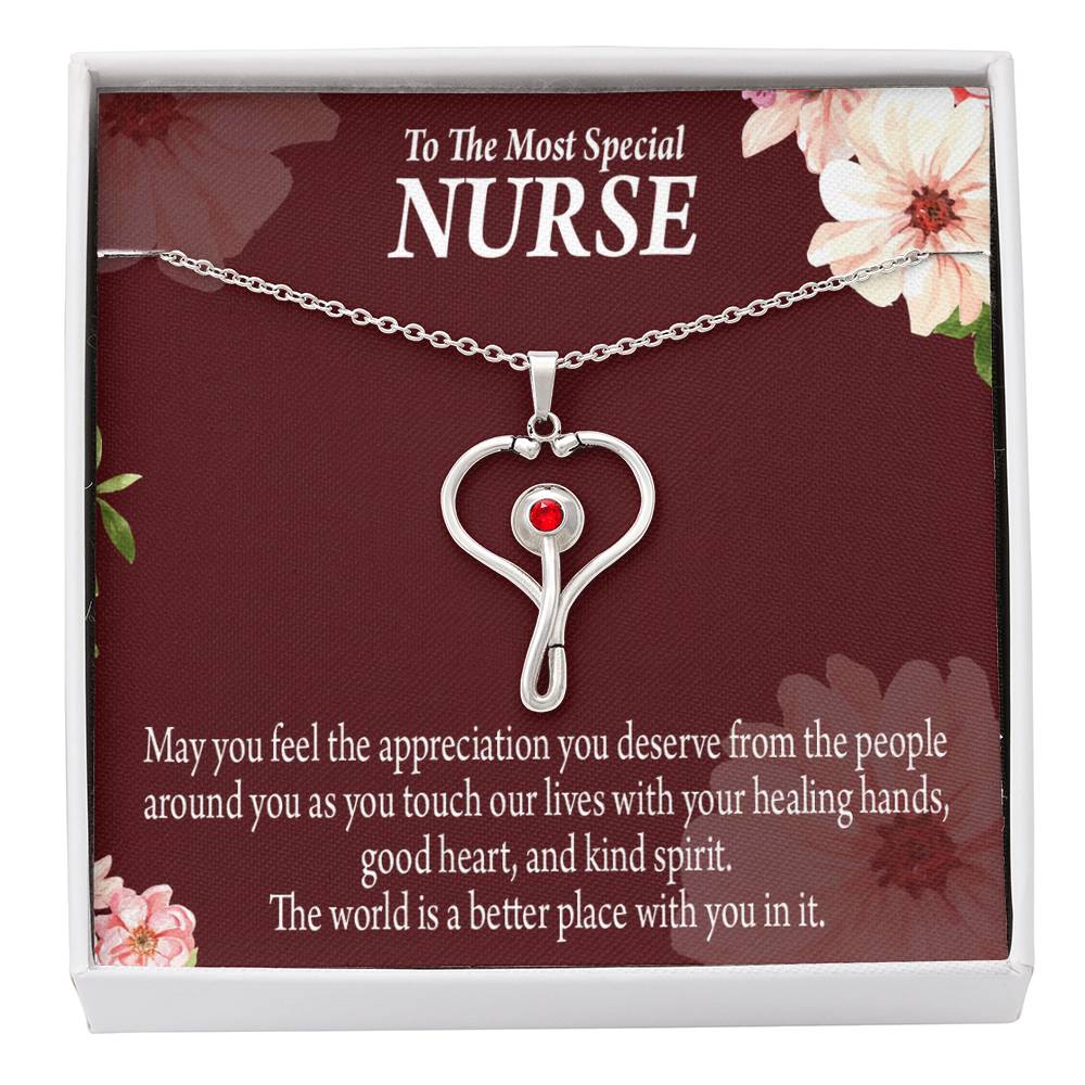 Special Nurse Heart Scope Necklace Red Swarovski Crystal Adjustable Chain 18-22"-Express Your Love Gifts