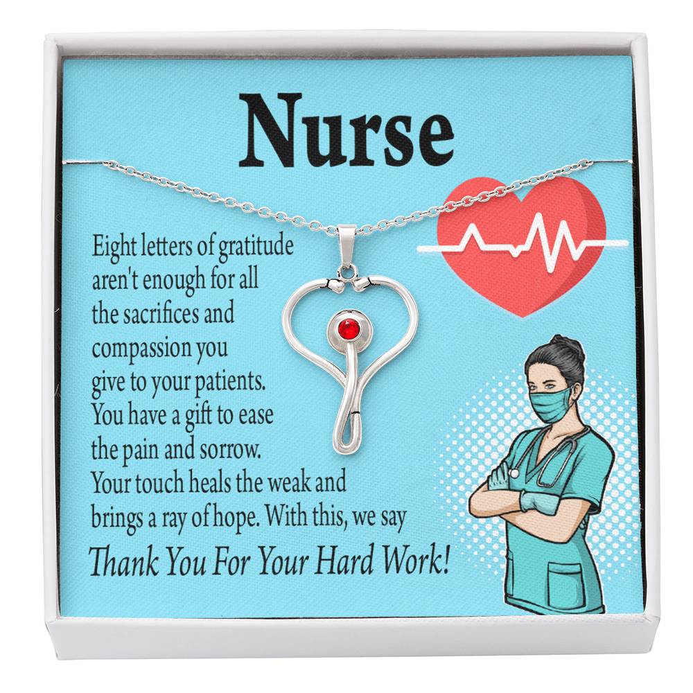 RN Nurse Gift Heart Scope Necklace Red Swarovski Crystal Adjustable Chain 18-22"-Express Your Love Gifts