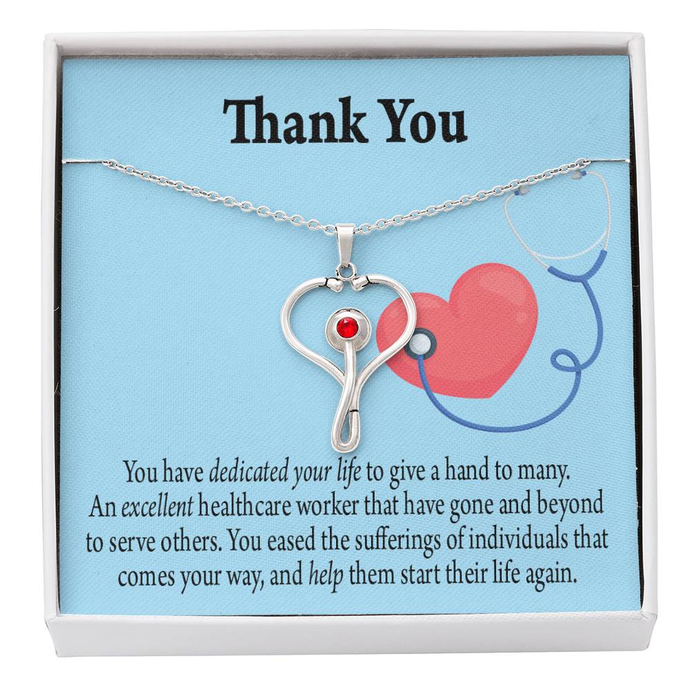 Gift Idea For Hospital Staff Heart Scope Necklace Red Swarovski Crystal Adjustable Chain 18-22"-Express Your Love Gifts
