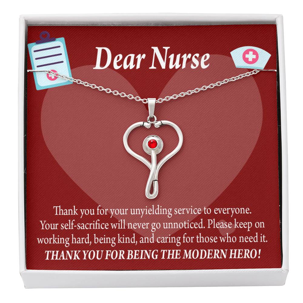 Thank You Ideas Nurses and Caregivers Heart Scope Necklace Red Swarovski Crystal Adjustable Chain 18-22"-Express Your Love Gifts