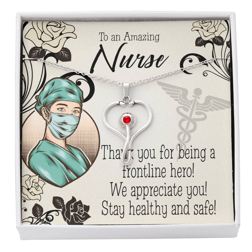 To a Frontline Hero Heart Scope Necklace Red Swarovski Crystal Adjustable Chain 18-22"-Express Your Love Gifts