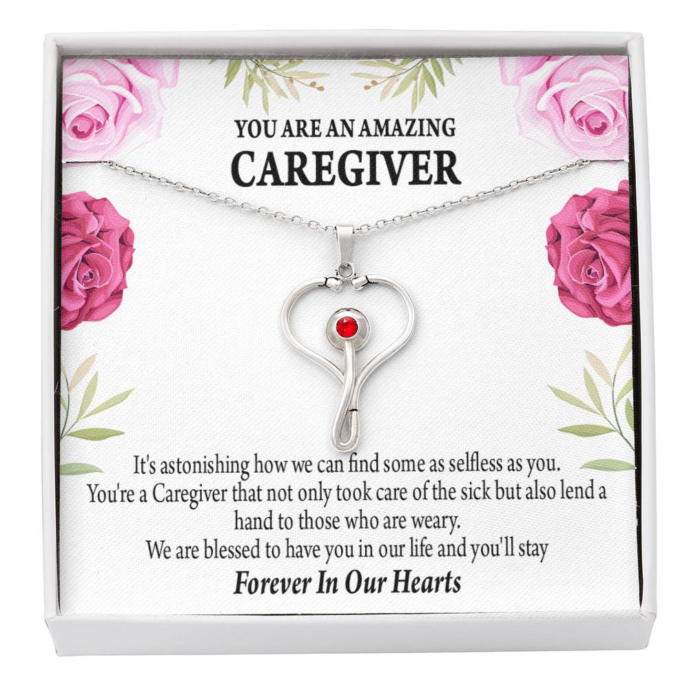 Caregiver Necklace Heart Scope Necklace Red Swarovski Crystal Adjustable Chain 18-22"-Express Your Love Gifts