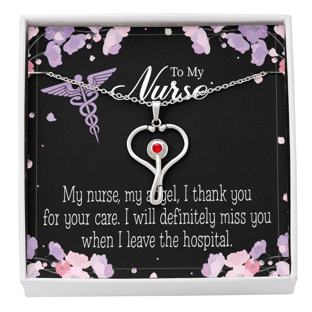 My Nurse, My Angel Heart Scope Necklace Red Swarovski Crystal Adjustable Chain 18-22"-Express Your Love Gifts