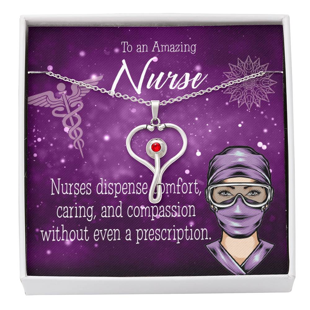 Nurse RN Caduceus Heart Scope Necklace Red Swarovski Crystal Adjustable Chain 18-22"-Express Your Love Gifts