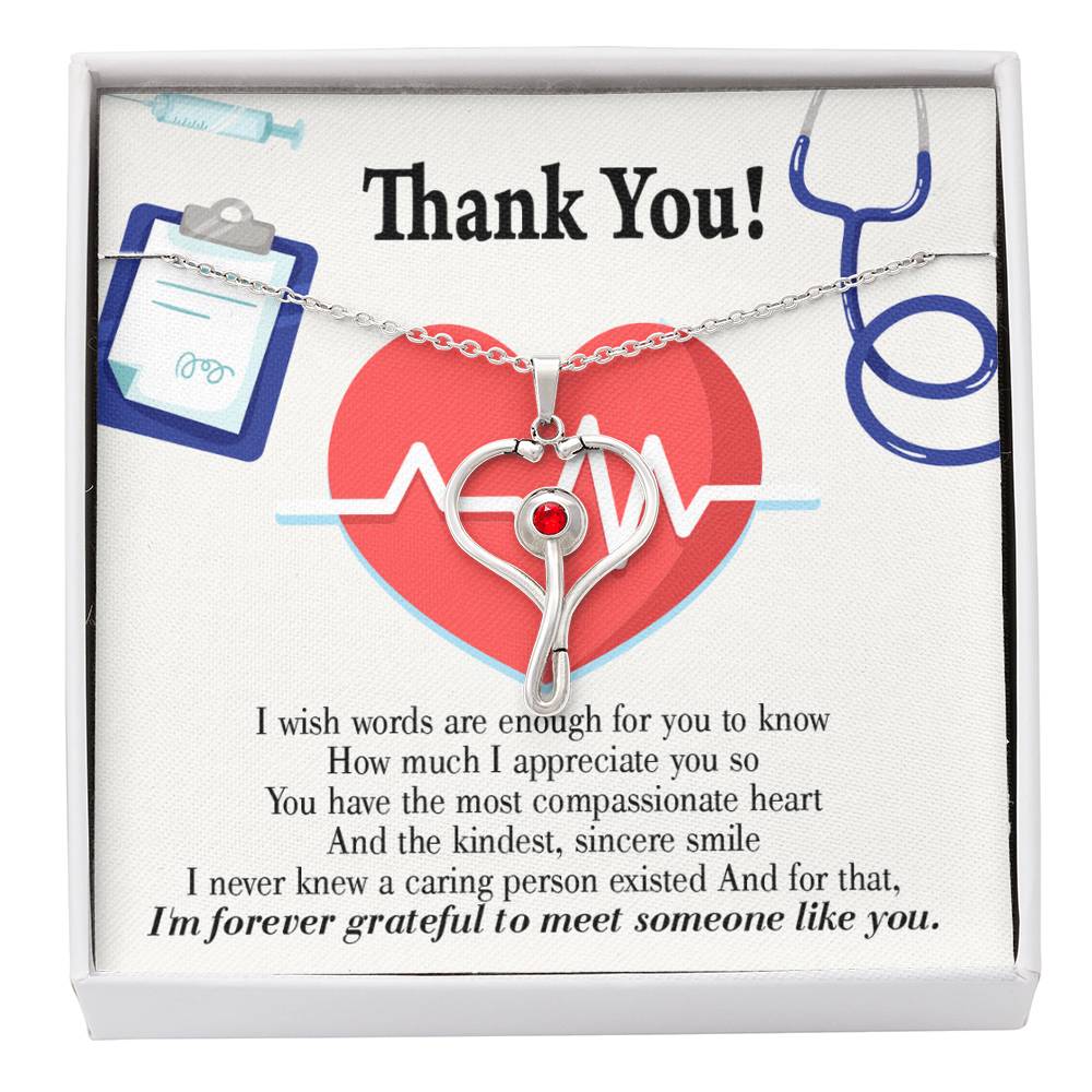 Gift Idea For Medical Staff Heart Scope Necklace Red Swarovski Crystal Adjustable Chain 18-22"-Express Your Love Gifts