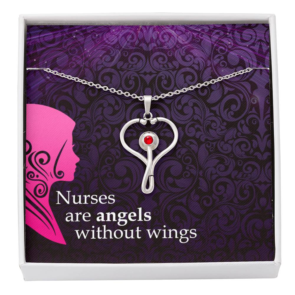 Nurses are angels Heart Scope Necklace Red Swarovski Crystal Adjustable Chain 18-22"-Express Your Love Gifts