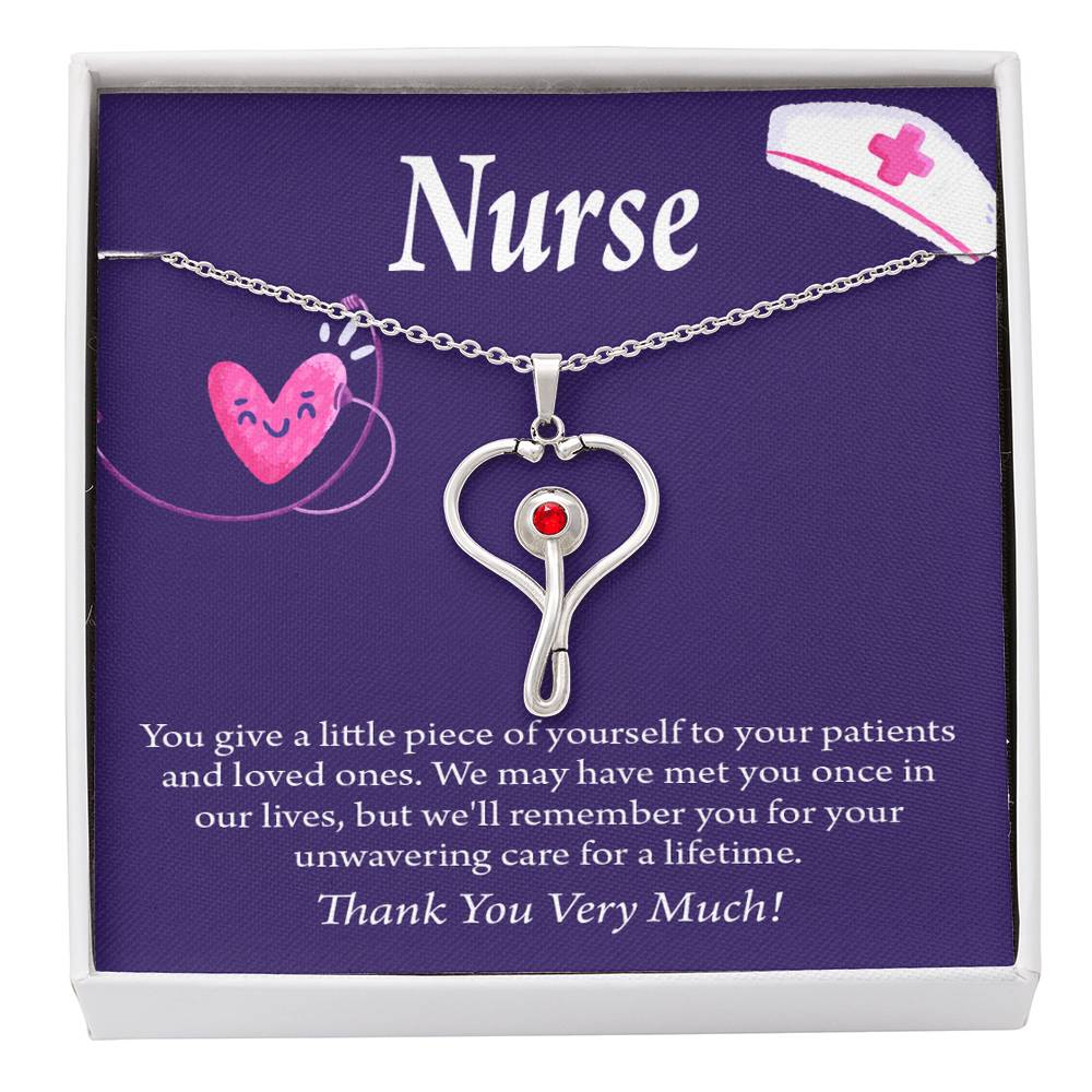 Remarkable Nurse Heart Scope Necklace Red Swarovski Crystal Adjustable Chain 18-22"-Express Your Love Gifts