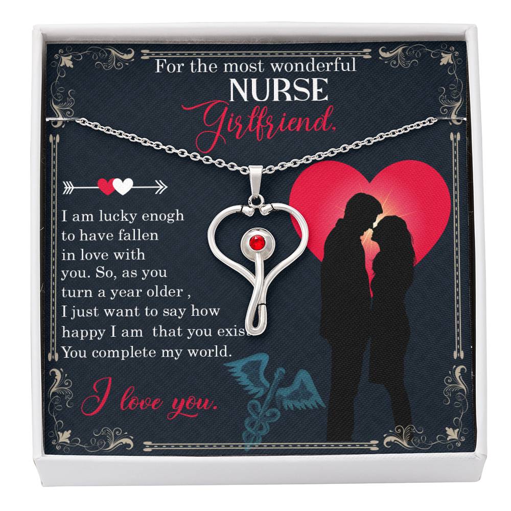 For the most wonderful nurse girlfriend Heart Scope Necklace Red Swarovski Crystal Adjustable Chain 18-22"-Express Your Love Gifts