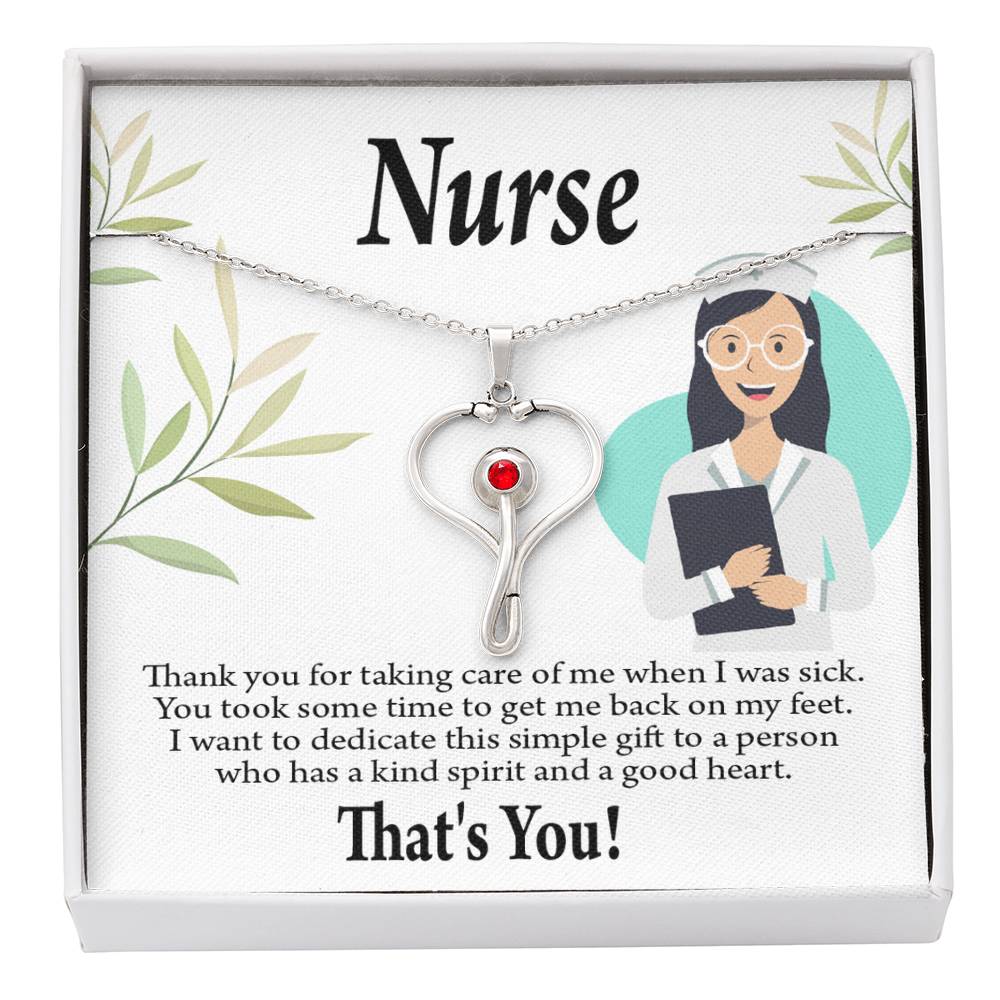 Simple Thank You Nurse Heart Scope Necklace Red Swarovski Crystal Adjustable Chain 18-22"-Express Your Love Gifts