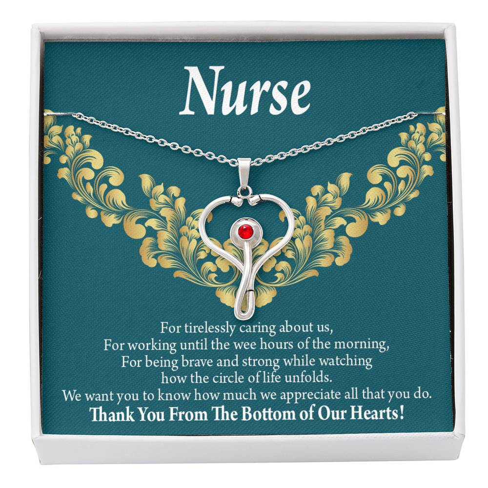 Thank You Medical Hero Heart Scope Necklace Red Swarovski Crystal Adjustable Chain 18-22"-Express Your Love Gifts