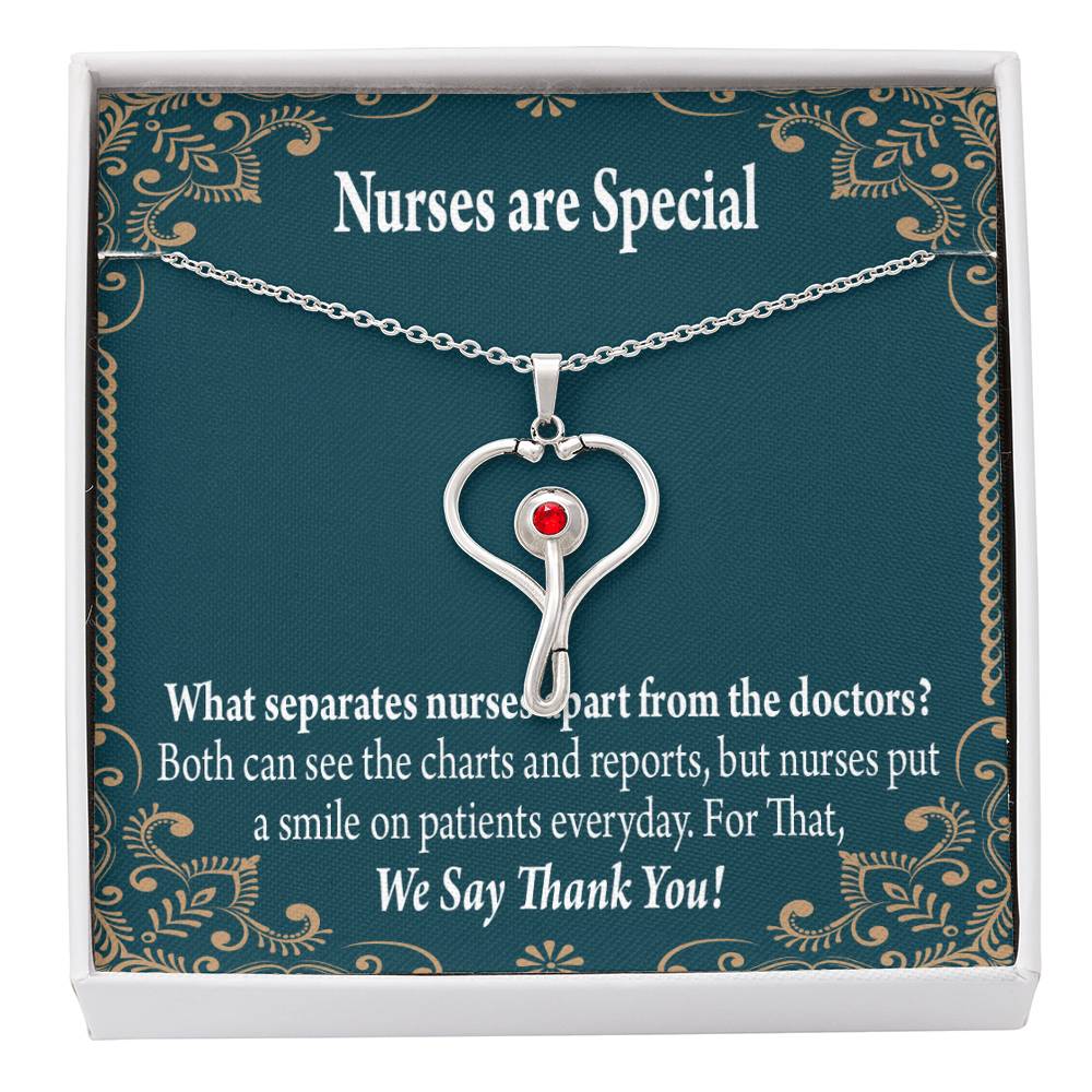 Nurses are Special Heart Scope Necklace Red Swarovski Crystal Adjustable Chain 18-22"-Express Your Love Gifts