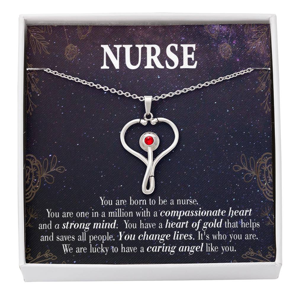 Caring Angel Nurse Heart Scope Necklace Red Swarovski Crystal Adjustable Chain 18-22"-Express Your Love Gifts