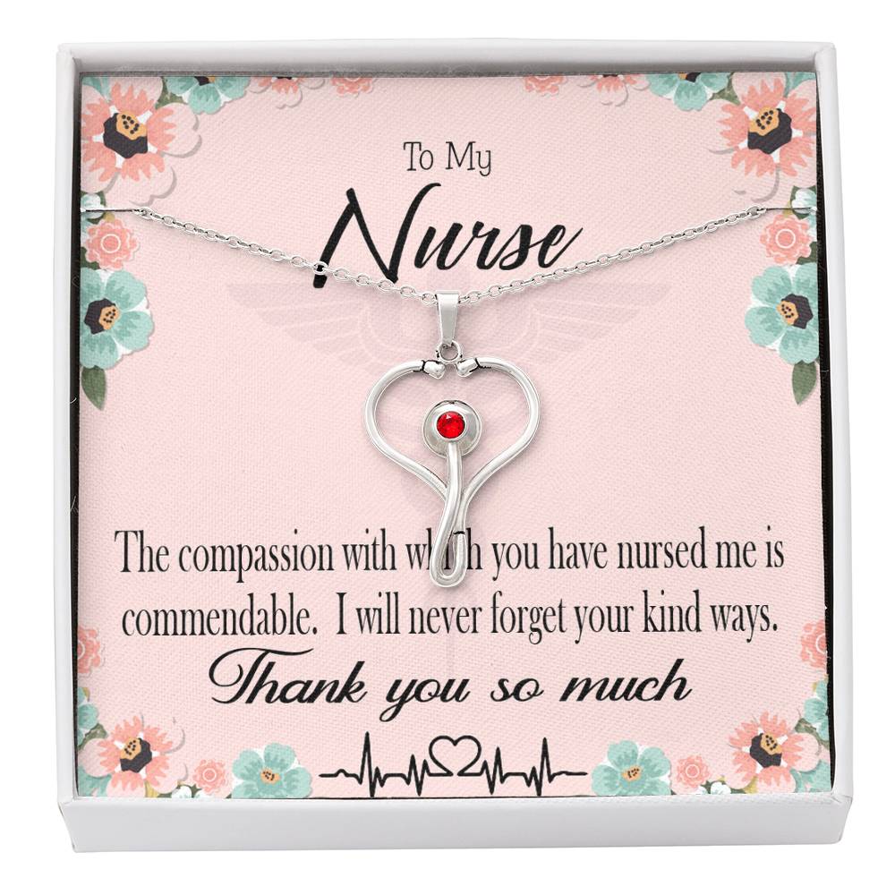 Commendable Nurse Heart Scope Necklace Red Swarovski Crystal Adjustable Chain 18-22"-Express Your Love Gifts