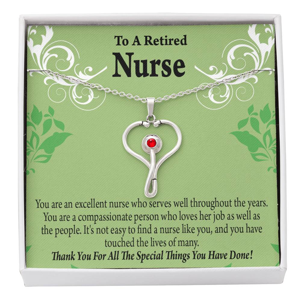 Retired Nurse Thank You Heart Scope Necklace Red Swarovski Crystal Adjustable Chain 18-22"-Express Your Love Gifts