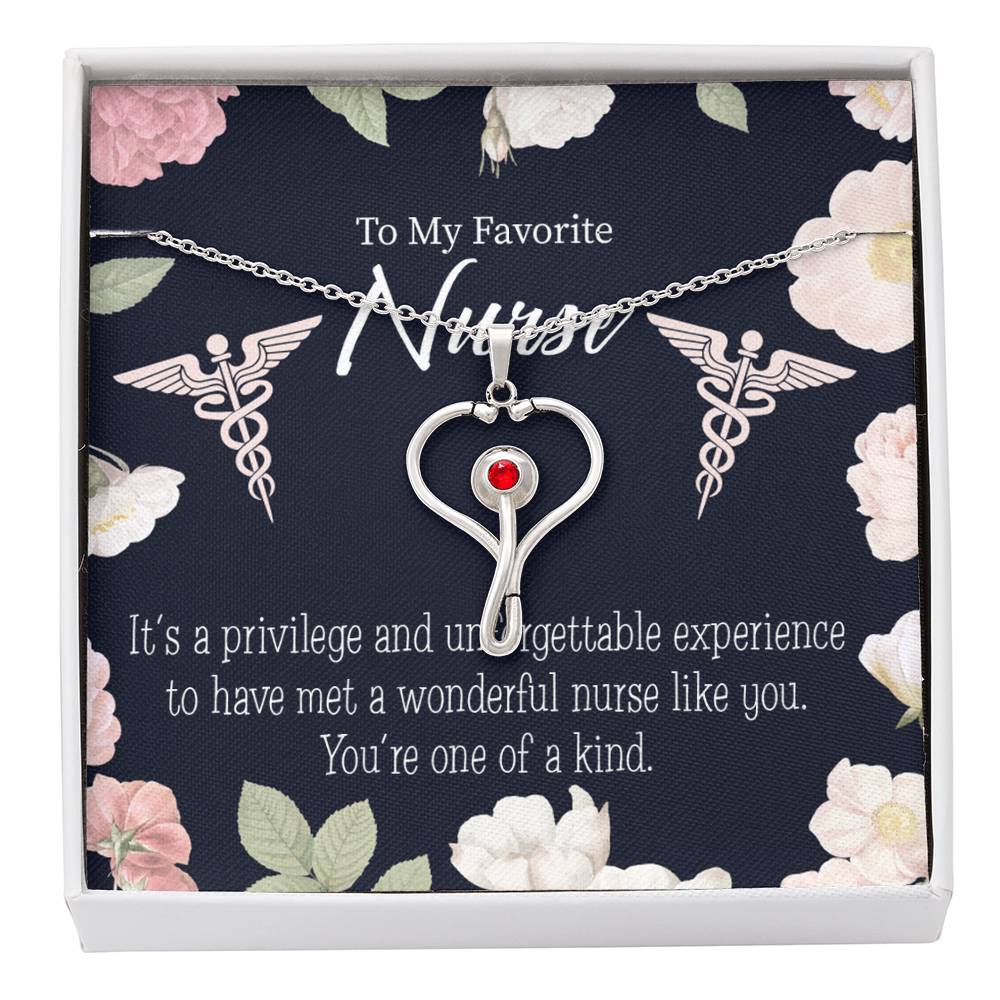 One of a Kind Nurse Heart Scope Necklace Red Swarovski Crystal Adjustable Chain 18-22"-Express Your Love Gifts