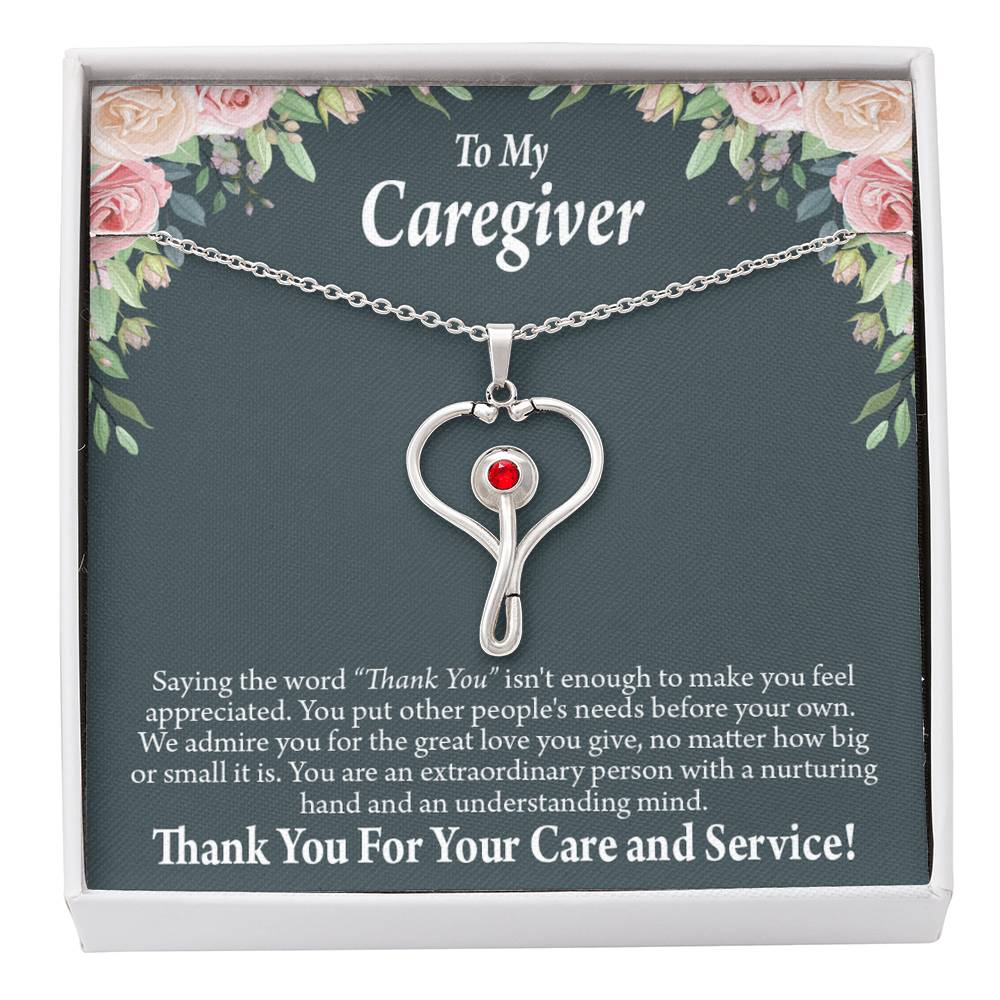 Gift Ideas For Caregivers Heart Scope Necklace Red Swarovski Crystal Adjustable Chain 18-22"-Express Your Love Gifts