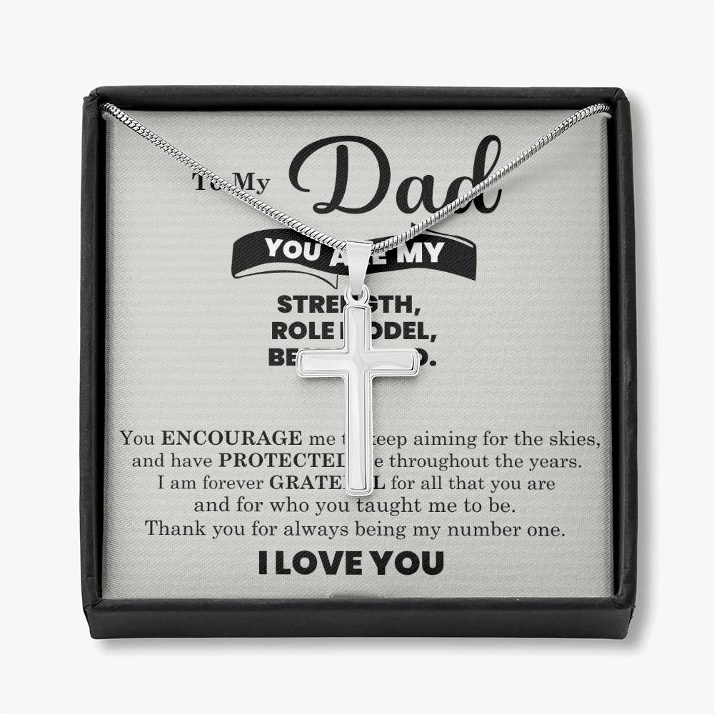 Strength, Role Model, Bestfriend Dad Artisan Cross Pendant Necklace with Adjustable Snake Chain – Gold or Stainless Steel-Express Your Love Gifts