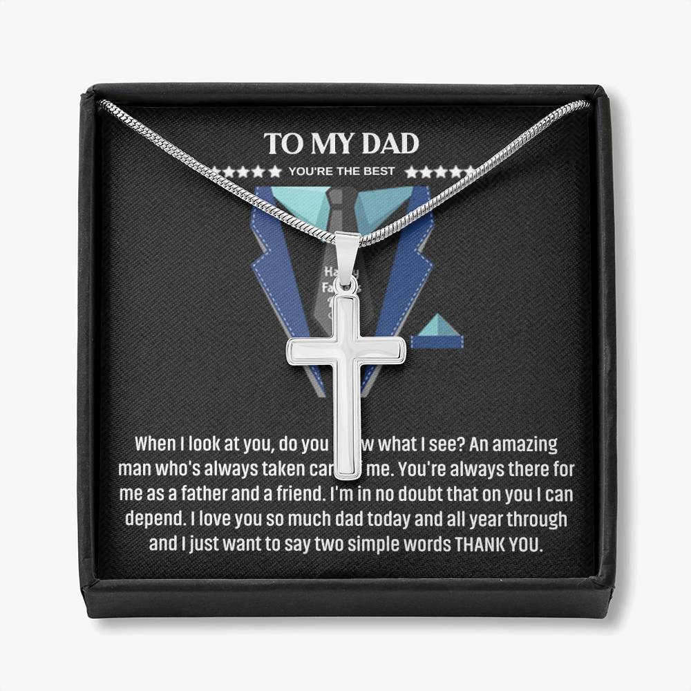 Amazing Dad Artisan Cross Pendant Necklace with Adjustable Snake Chain – Gold or Stainless Steel-Express Your Love Gifts