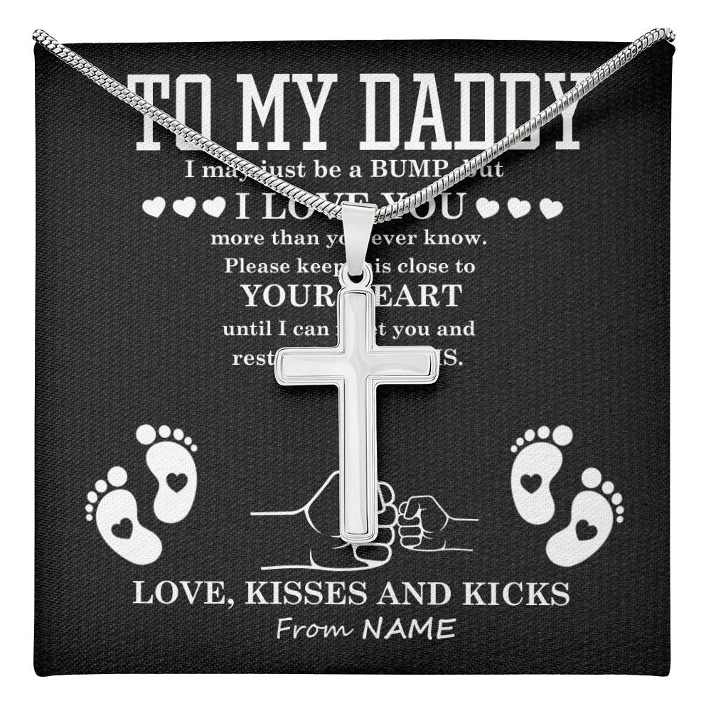 Dad in Your Arms Artisan Cross Pendant Necklace with Adjustable Snake Chain – Gold or Stainless Steel-Express Your Love Gifts