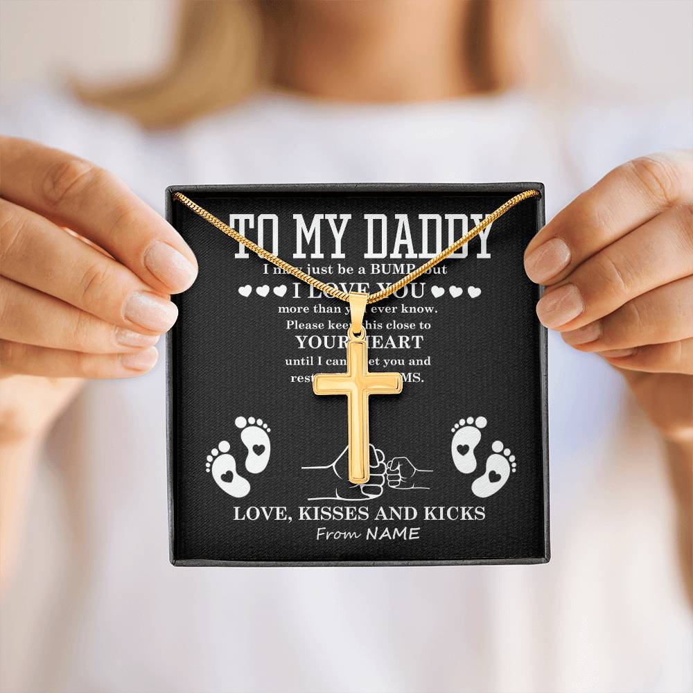 Dad in Your Arms Artisan Cross Pendant Necklace with Adjustable Snake Chain – Gold or Stainless Steel-Express Your Love Gifts