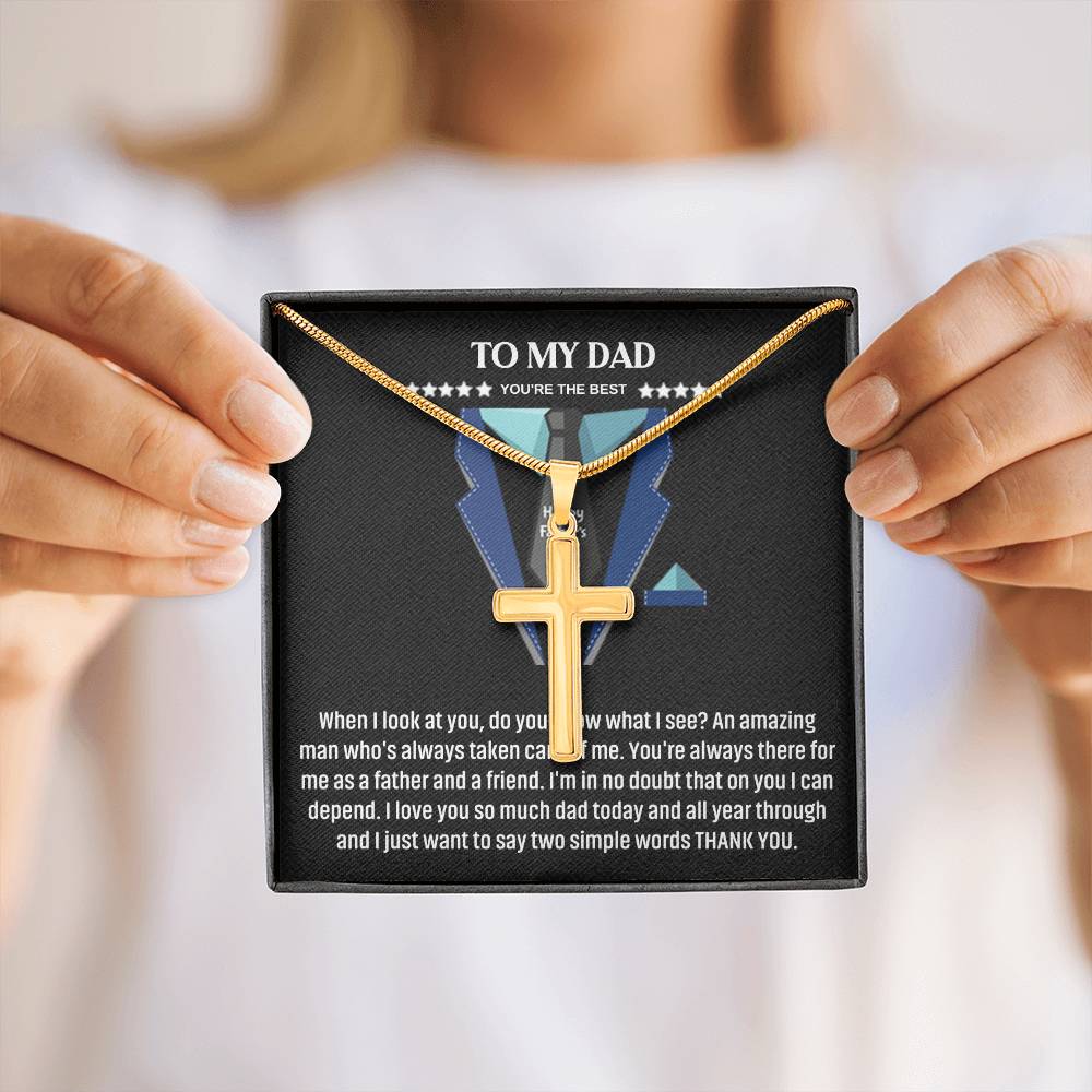 Amazing Dad Artisan Cross Pendant Necklace with Adjustable Snake Chain – Gold or Stainless Steel-Express Your Love Gifts