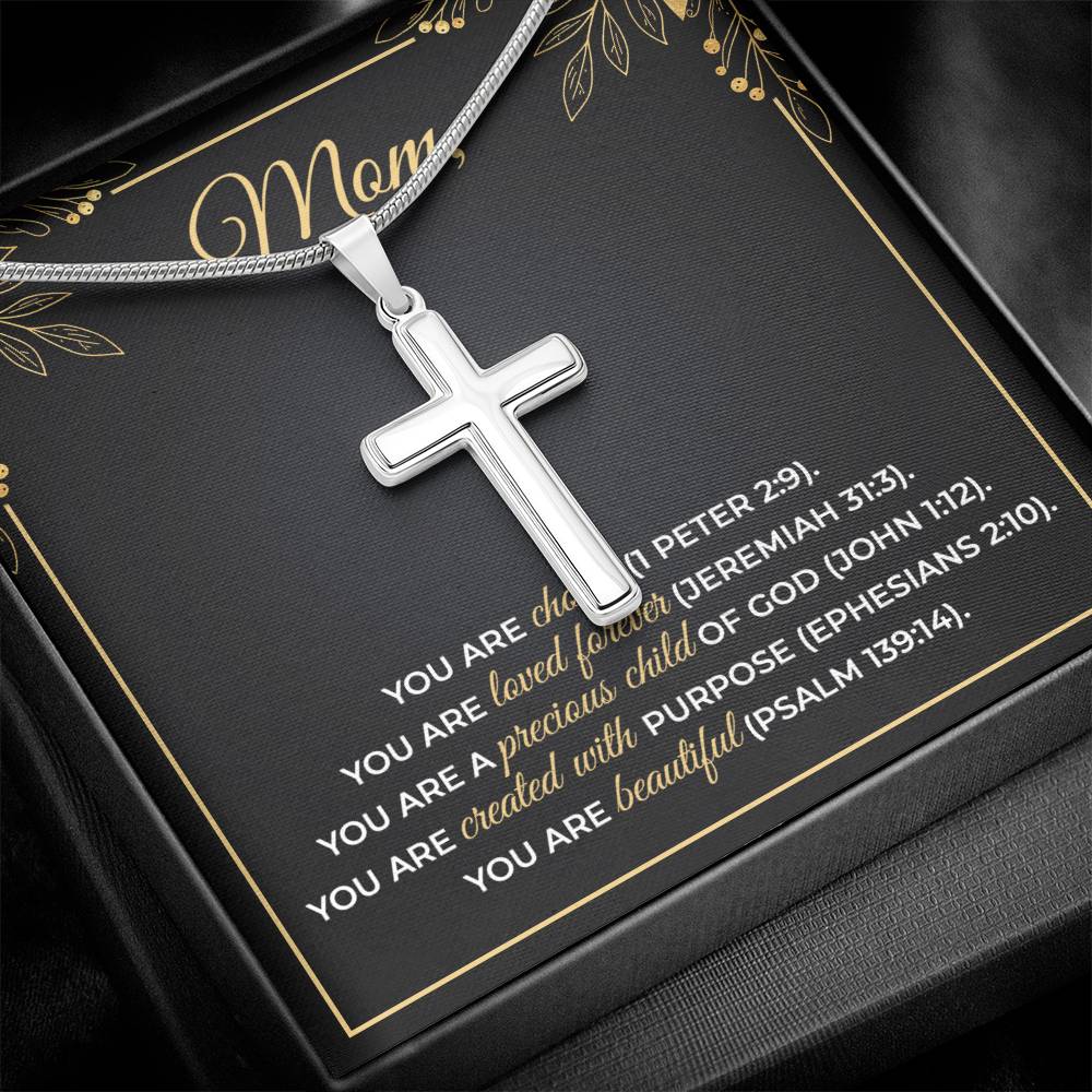 Personalized To Mom You Are Chosen Cross Card Necklace w Stainless Steel Pendant-Express Your Love Gifts