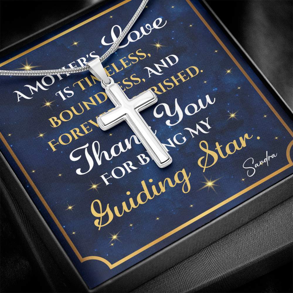 Personalized To Mom Guiding Star Cross Card Necklace w Stainless Steel Pendant-Express Your Love Gifts