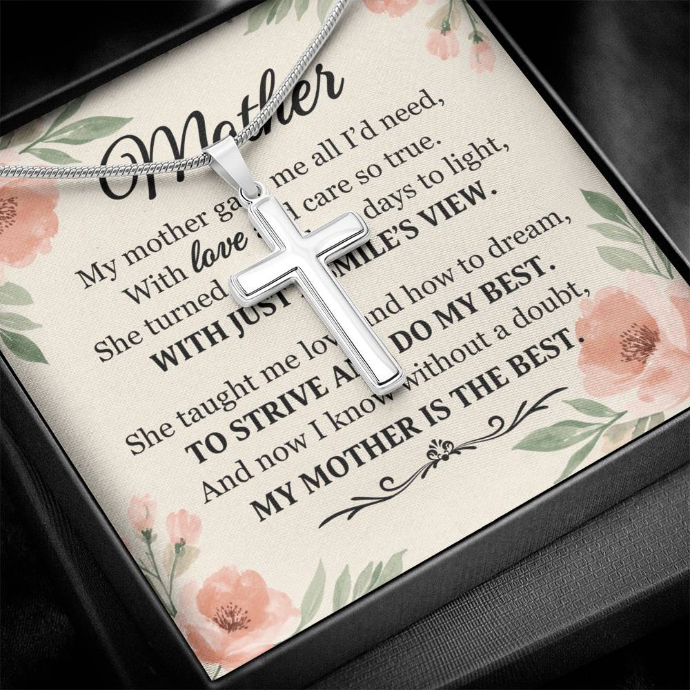 To Mom With Just a Smile's View Cross Card Necklace w Stainless Steel Pendant-Express Your Love Gifts