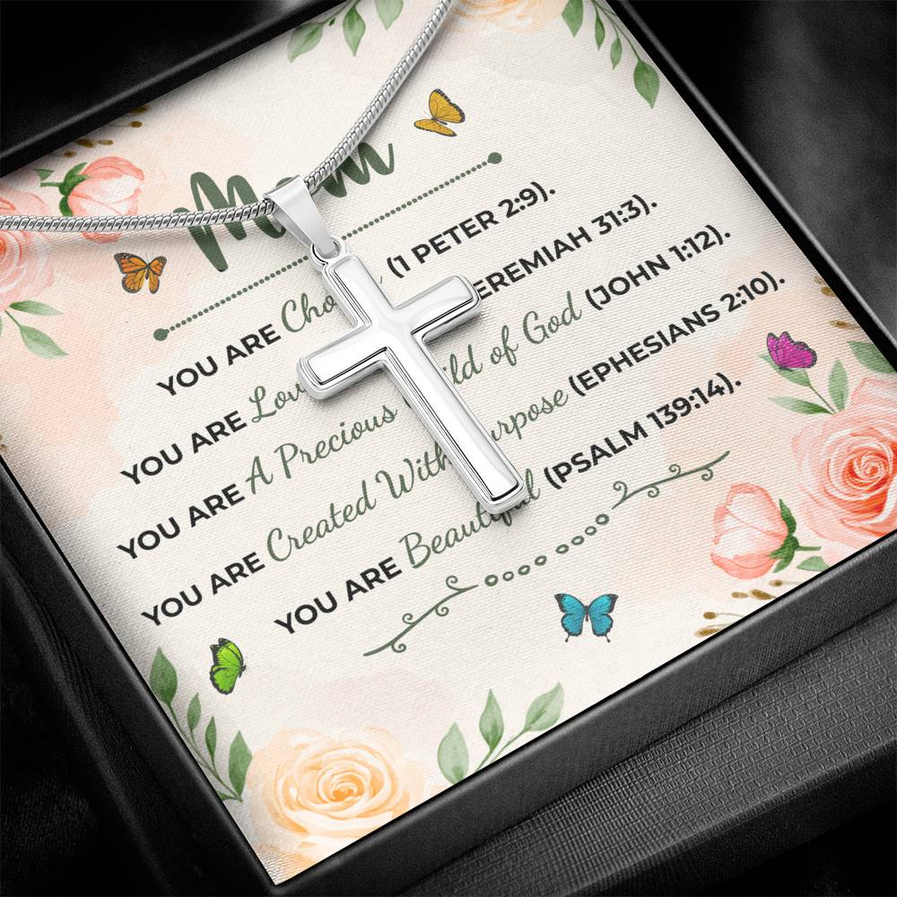 To Mom You Are Beautiful Cross Card Necklace w Stainless Steel Pendant-Express Your Love Gifts
