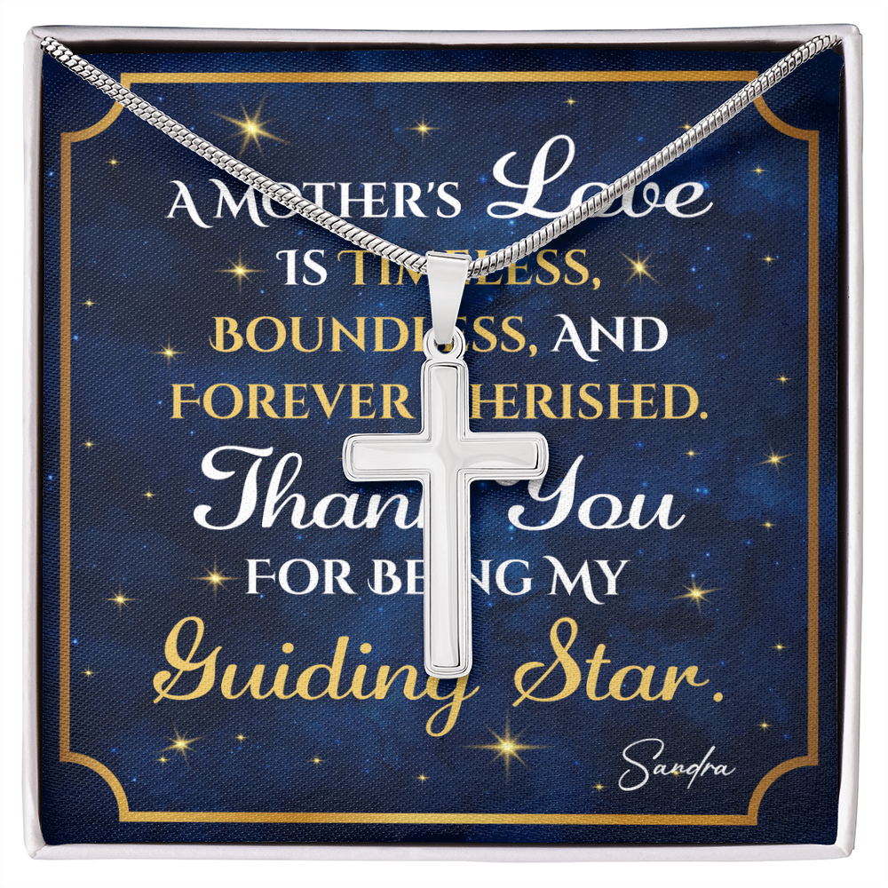 Personalized To Mom Guiding Star Cross Card Necklace w Stainless Steel Pendant-Express Your Love Gifts