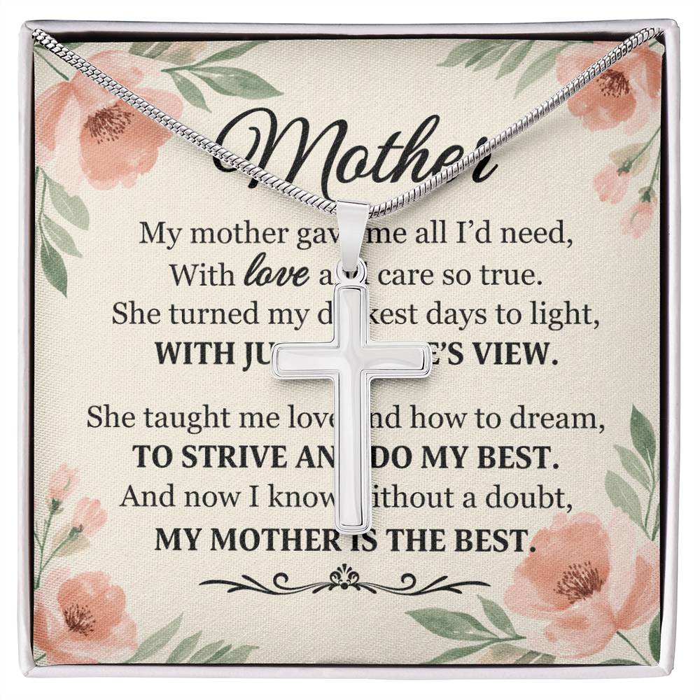 To Mom With Just a Smile's View Cross Card Necklace w Stainless Steel Pendant-Express Your Love Gifts