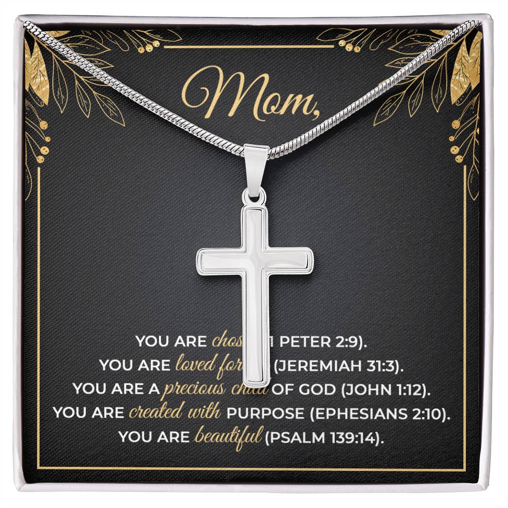 Personalized To Mom You Are Chosen Cross Card Necklace w Stainless Steel Pendant-Express Your Love Gifts