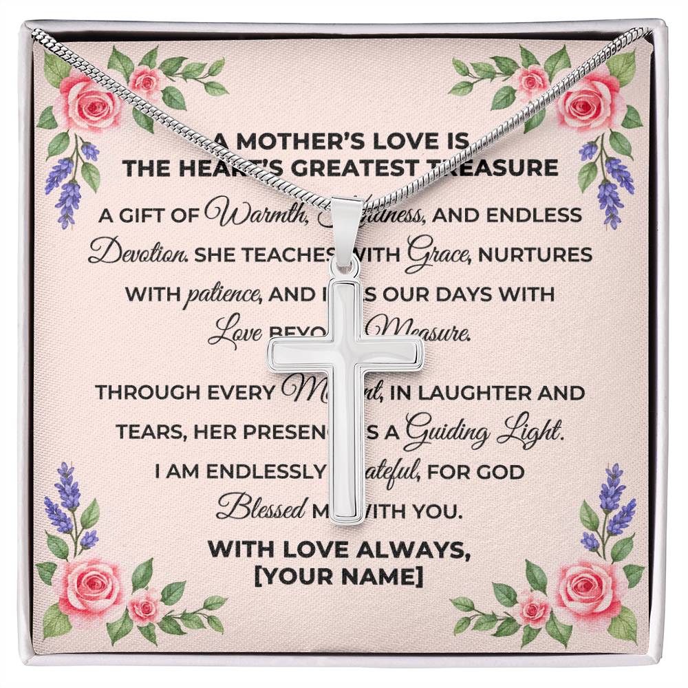 Personalized To Mom Mothers Love Under Cross Card Necklace w Stainless Steel Pendant-Express Your Love Gifts