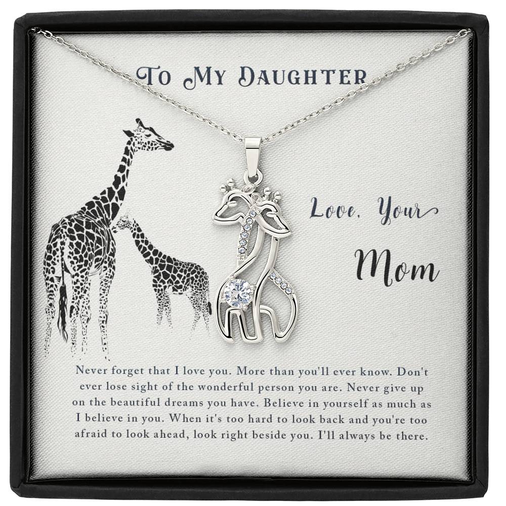 To My Daughter Never Forget Mother's Treasure Gold/Silver Giraffe Necklace with Message Card &amp; Cubic Zirconia-Express Your Love Gifts