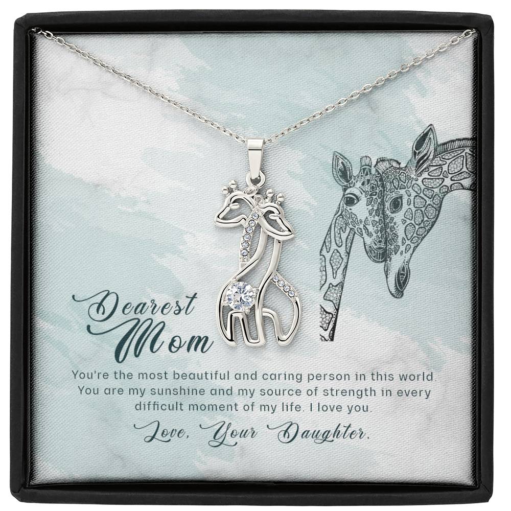 To My Mom You're the Most Beautiful Mother's Treasure Gold/Silver Giraffe Necklace with Message Card &amp; Cubic Zirconia-Express Your Love Gifts