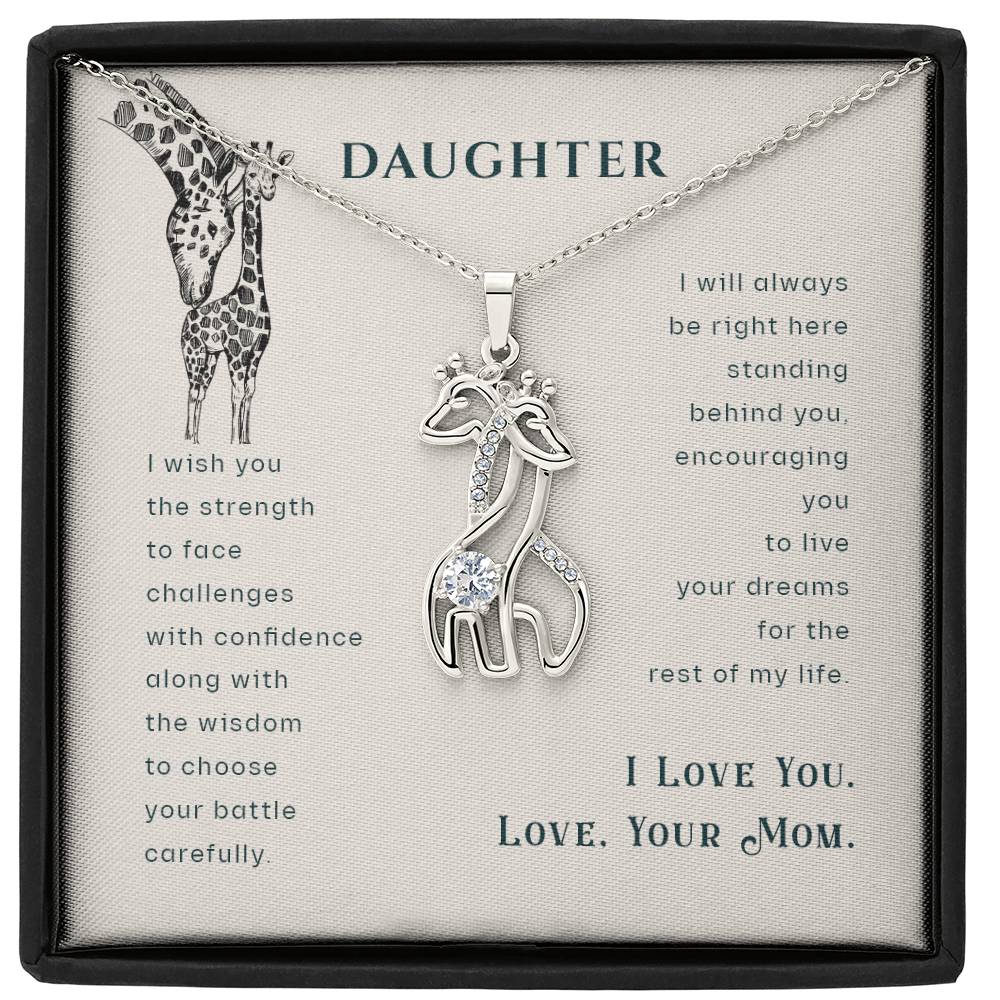 To My Daughter I Wish Mother's Treasure Gold/Silver Giraffe Necklace with Message Card &amp; Cubic Zirconia-Express Your Love Gifts