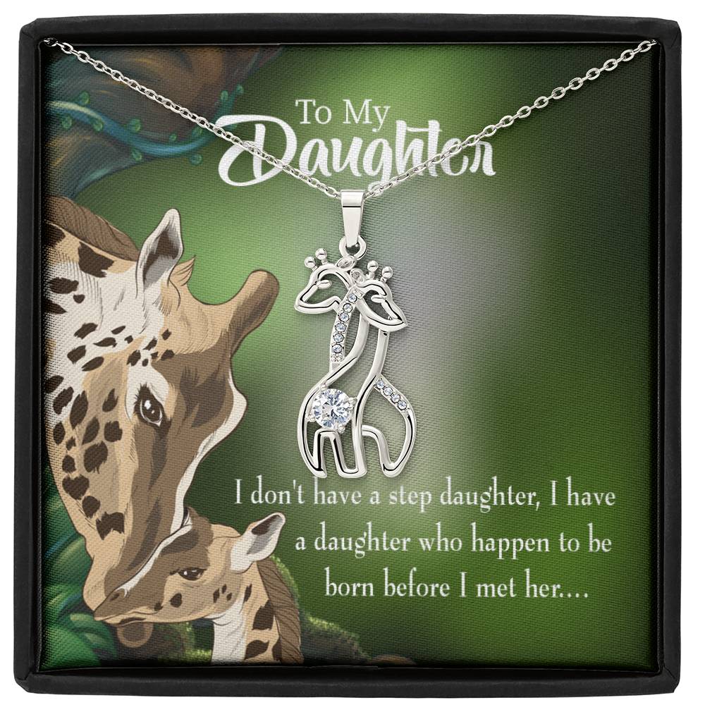 To My Bonus Daughter Born Before Mother's Treasure Gold/Silver Giraffe Necklace with Message Card &amp; Cubic Zirconia-Express Your Love Gifts