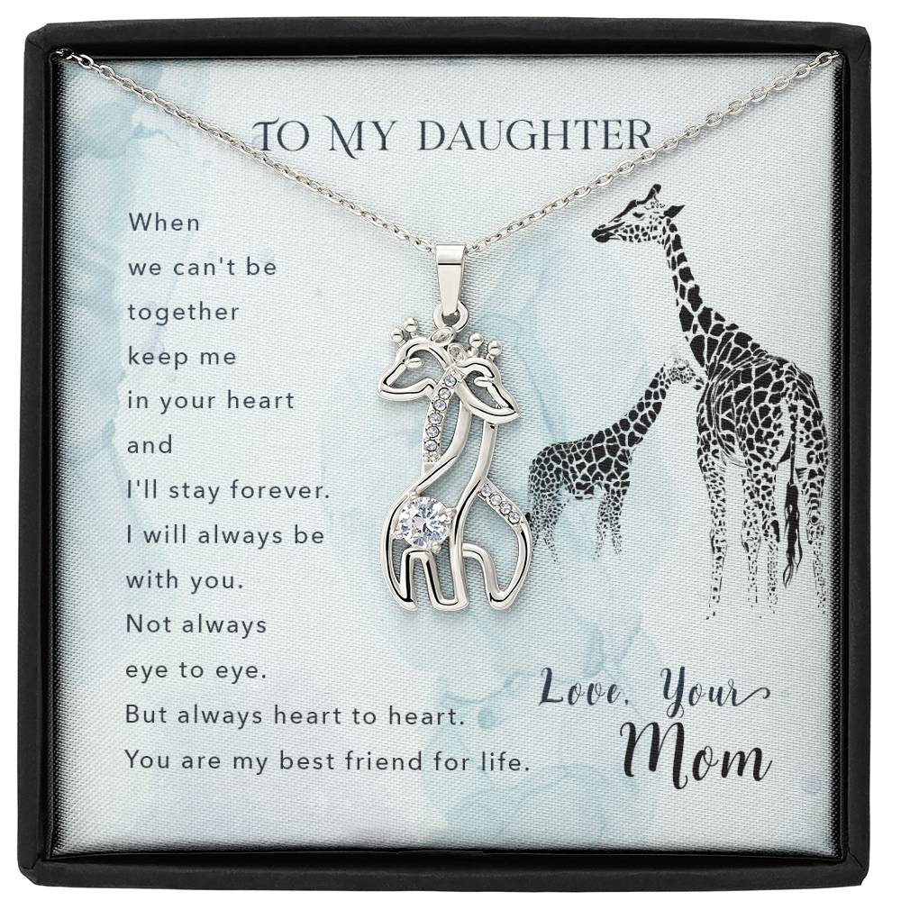 To My Daughter When We Can't Be Mother's Treasure Gold/Silver Giraffe Necklace with Message Card &amp; Cubic Zirconia-Express Your Love Gifts