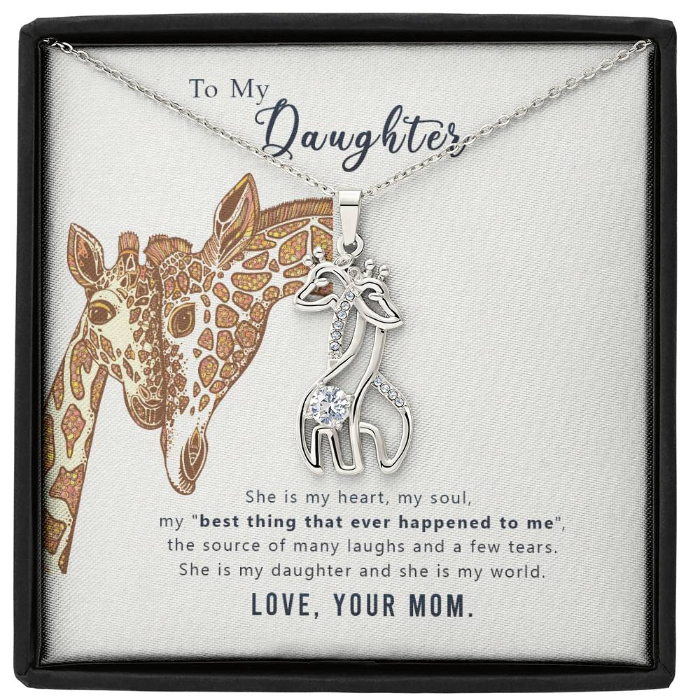 To My Daughter She is My Heart Mother's Treasure Gold/Silver Giraffe Necklace with Message Card &amp; Cubic Zirconia-Express Your Love Gifts