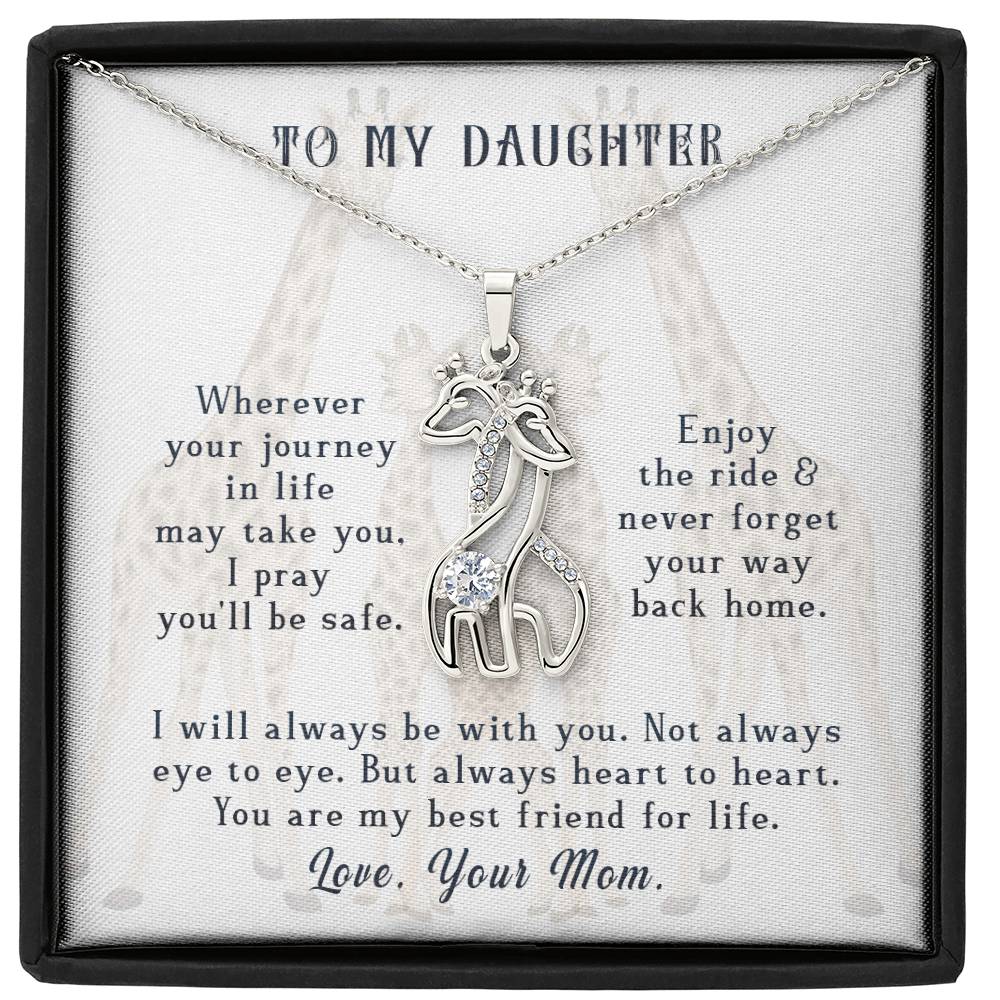 To My Daughter Wherever Your Journey in Life Mother's Treasure Gold/Silver Giraffe Necklace with Message Card &amp; Cubic Zirconia-Express Your Love Gifts