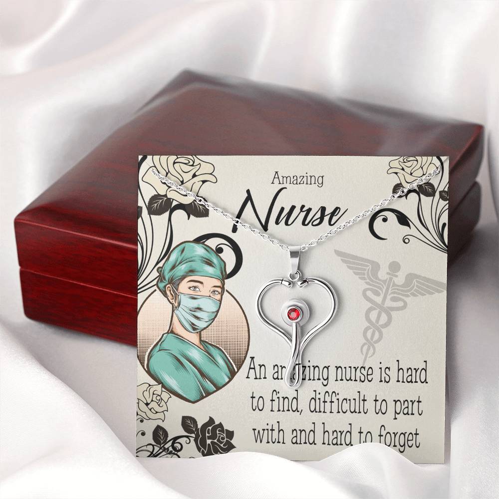 An Amazing Nurse Heart Scope Necklace Red Swarovski Crystal Adjustable Chain 18-22"-Express Your Love Gifts
