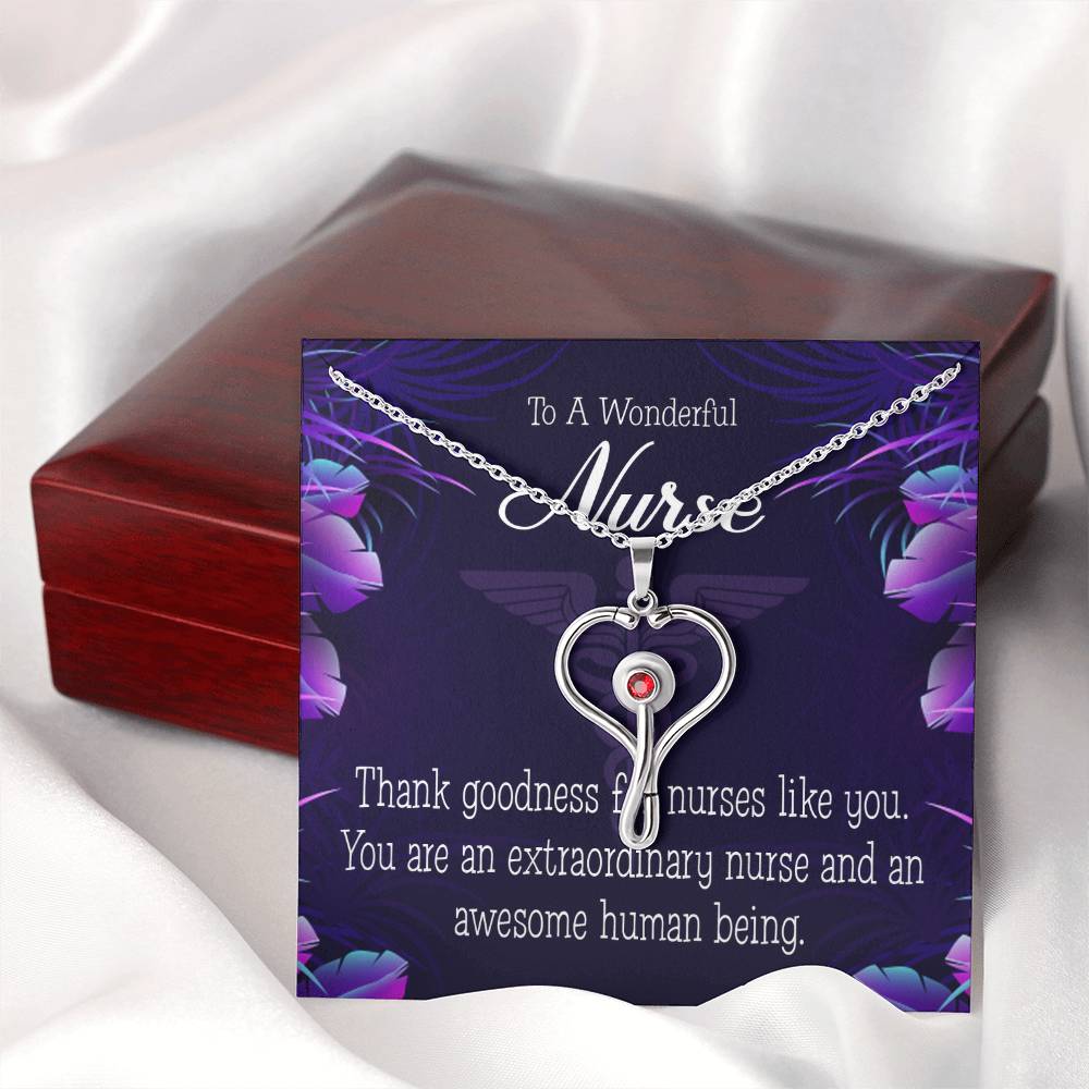 Extraordinary Nurse Heart Scope Necklace Red Swarovski Crystal Adjustable Chain 18-22"-Express Your Love Gifts