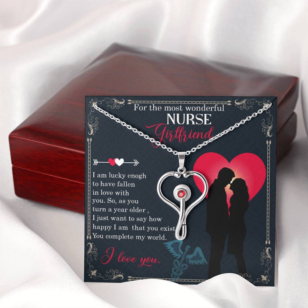 For the most wonderful nurse girlfriend Heart Scope Necklace Red Swarovski Crystal Adjustable Chain 18-22"-Express Your Love Gifts