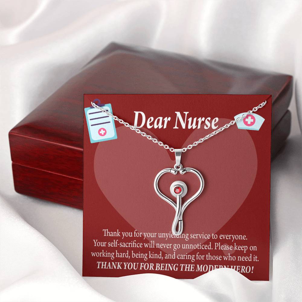 Thank You Ideas Nurses and Caregivers Heart Scope Necklace Red Swarovski Crystal Adjustable Chain 18-22"-Express Your Love Gifts