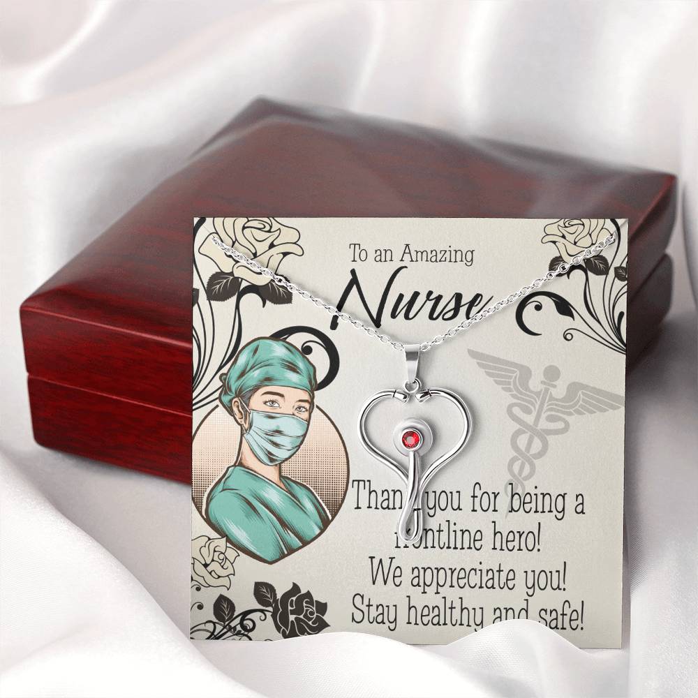 To a Frontline Hero Heart Scope Necklace Red Swarovski Crystal Adjustable Chain 18-22"-Express Your Love Gifts