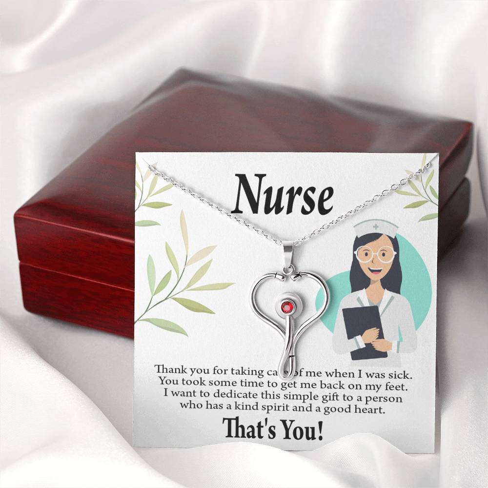 Simple Thank You Nurse Heart Scope Necklace Red Swarovski Crystal Adjustable Chain 18-22"-Express Your Love Gifts