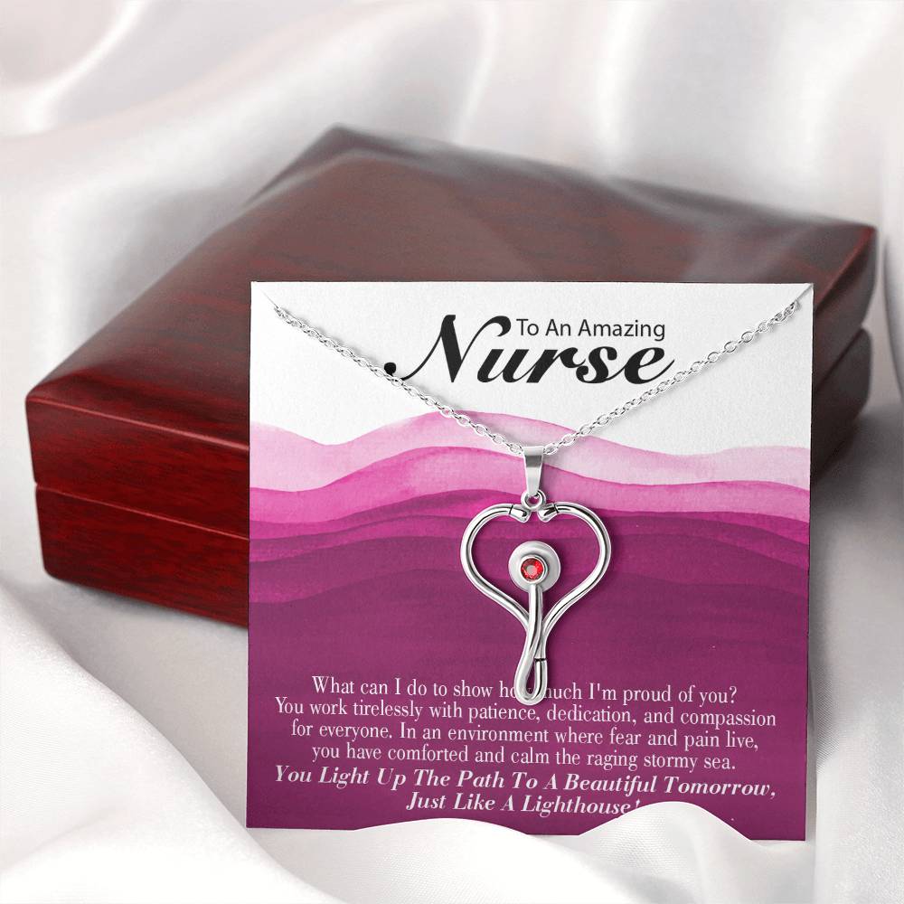 Inspirational Message for Nurse Heart Scope Necklace Red Swarovski Crystal Adjustable Chain 18-22"-Express Your Love Gifts