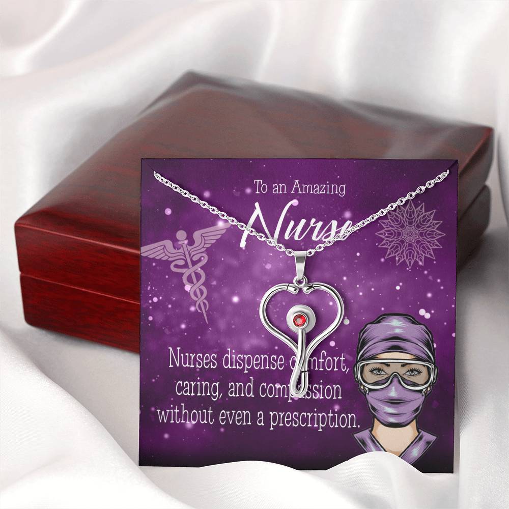 Nurse RN Caduceus Heart Scope Necklace Red Swarovski Crystal Adjustable Chain 18-22"-Express Your Love Gifts