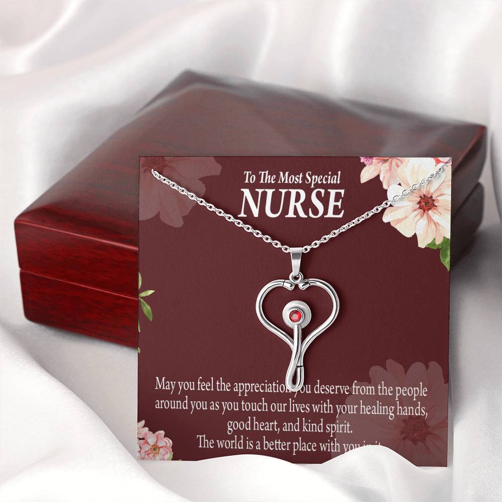 Special Nurse Heart Scope Necklace Red Swarovski Crystal Adjustable Chain 18-22"-Express Your Love Gifts
